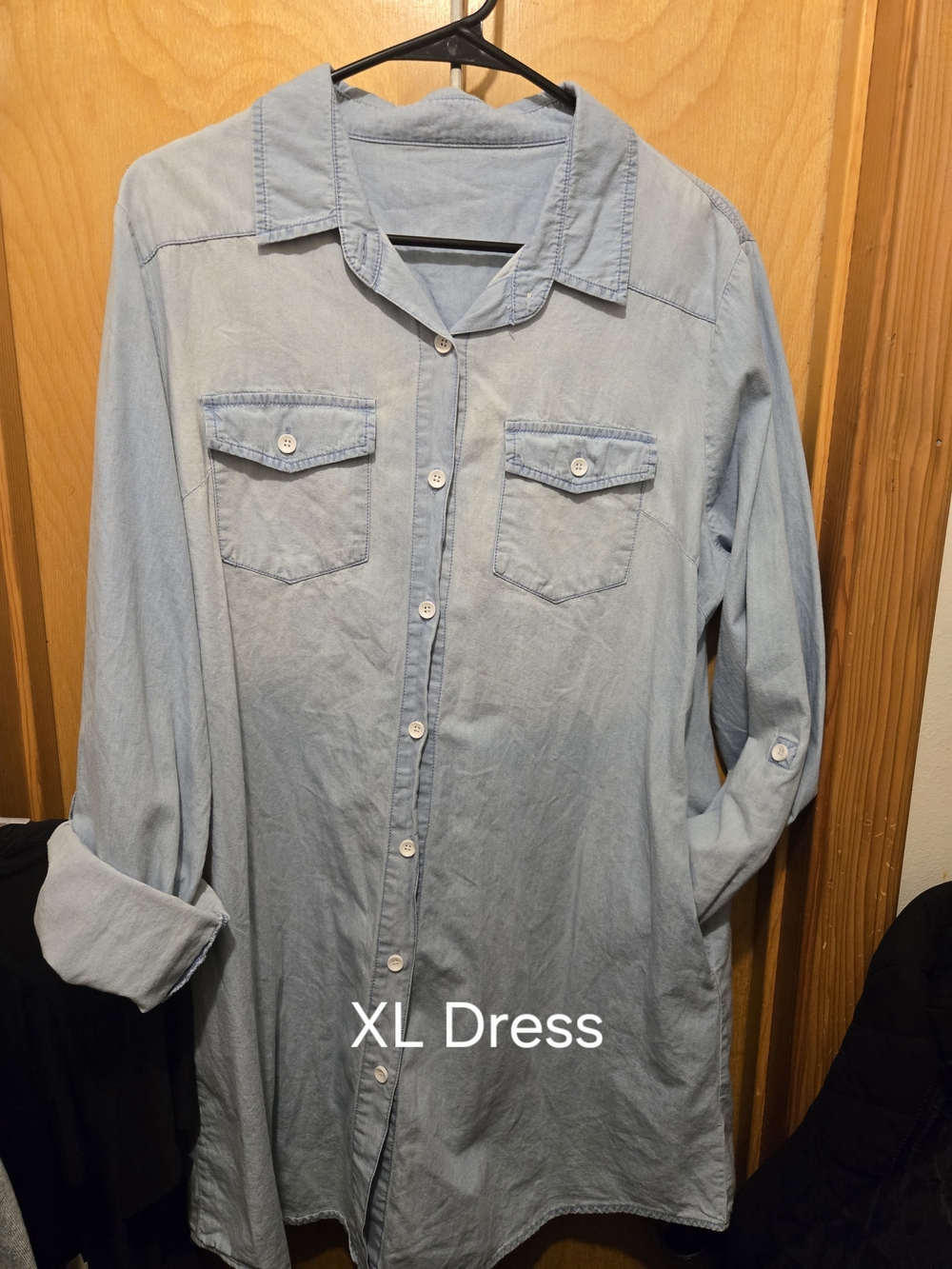 Light Wash Chambray Button-Down Dress - Light Blue